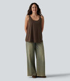 U-Neck Built-in Bra Loose Fit Casual Tank Top — Coffee Bean — view 8