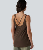 U-Neck Built-in Bra Loose Fit Casual Tank Top — Coffee Bean — view 7