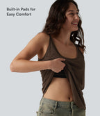 U-Neck Built-in Bra Loose Fit Casual Tank Top — Coffee Bean — view 4
