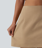 High Waisted Invisible Zipper 2-in-1 Chino Cotton Casual A-line Skirt — Starfish — view 7