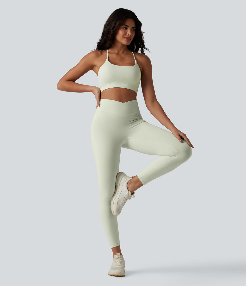 Low Support U Neck Built-in Bra Yoga Sports Bra — Icicle — view 6