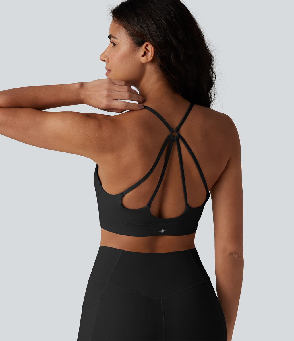 Low Support U Neck Built-in Bra Yoga Sports Bra — Black — view 7