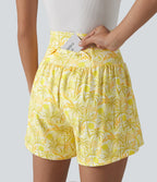 High Waisted 2-in-1 Hawaii Shorts 5'' with Pockets — Sunbeam Palm — view 4