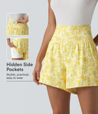 High Waisted 2-in-1 Hawaii Shorts 5'' with Pockets — Sunbeam Palm — view 1