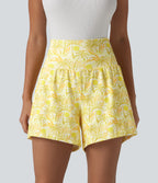 High Waisted 2-in-1 Hawaii Shorts 5'' with Pockets — Sunbeam Palm — view 3
