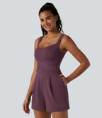 V Neck Built-in Bra Casual Playsuit with Pockets-Edition — Plum Wine — view 5