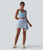 High Waisted Ruffle 2-in-1 Quick Dry Mini Dance Skirt with Pockets — Ballad Blue — view 8