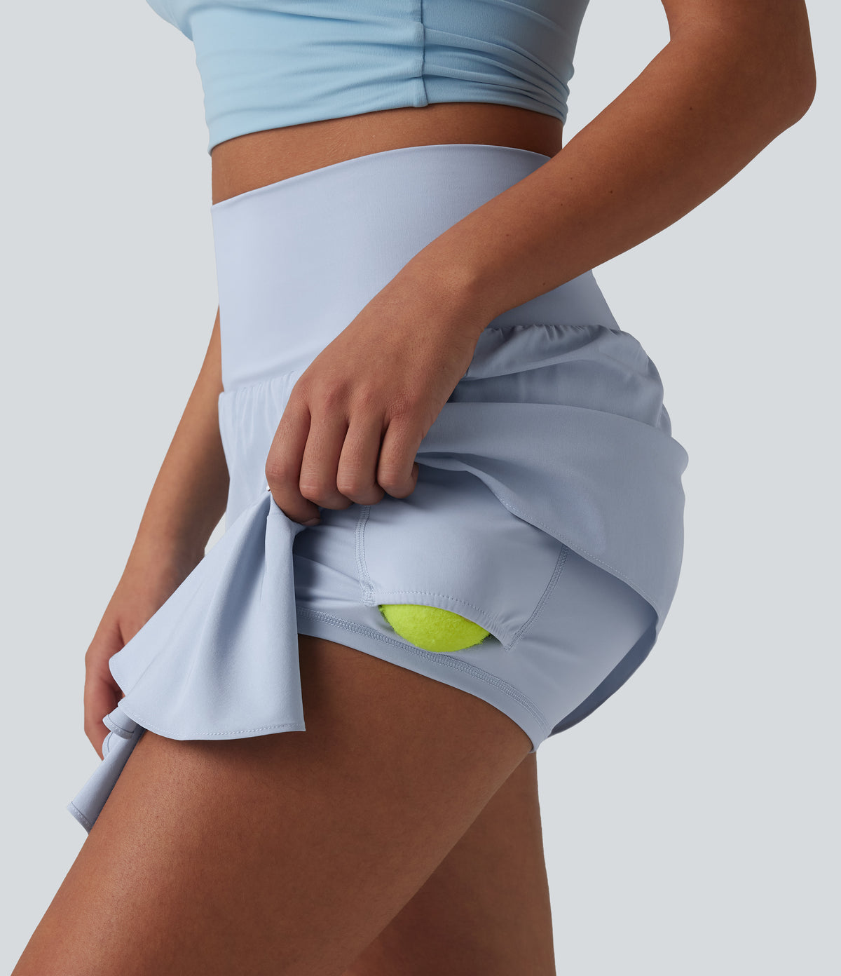 High Waisted Ruffle 2-in-1 Quick Dry Mini Dance Skirt with Pockets — Ballad Blue — view 7