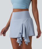 High Waisted Ruffle 2-in-1 Quick Dry Mini Dance Skirt with Pockets — Ballad Blue — view 4