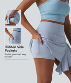 High Waisted Ruffle 2-in-1 Quick Dry Mini Dance Skirt with Pockets — Ballad Blue — view 1