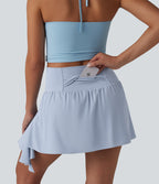 High Waisted Ruffle 2-in-1 Quick Dry Mini Dance Skirt with Pockets — Ballad Blue — view 3