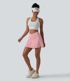 Crossover High Waisted Curved Hem 2-in-1 Stripes Mini Tennis Skirt with Pockets — Candy Stripe Whirl — view 7
