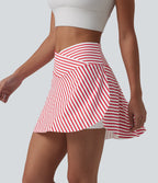 Crossover High Waisted Curved Hem 2-in-1 Stripes Mini Tennis Skirt with Pockets — Candy Stripe Whirl — view 4