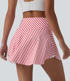 Crossover High Waisted Curved Hem 2-in-1 Stripes Mini Tennis Skirt with Pockets — Candy Stripe Whirl — view 2