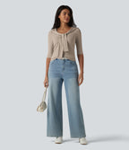 V-neck Tie Half Sleeve 2-in-1 Lyocell Casual Top — Doeskin — view 6