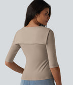 V-neck Tie Half Sleeve 2-in-1 Lyocell Casual Top — Doeskin — view 5