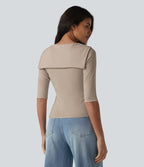 V-neck Tie Half Sleeve 2-in-1 Lyocell Casual Top — Doeskin — view 2