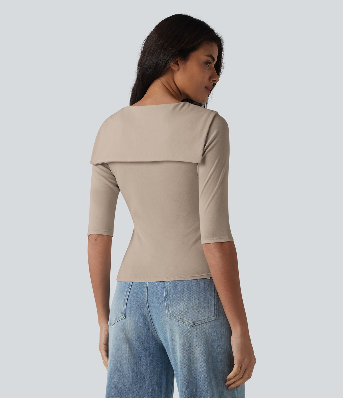 V-neck Tie Half Sleeve 2-in-1 Lyocell Casual Top — Doeskin — view 2