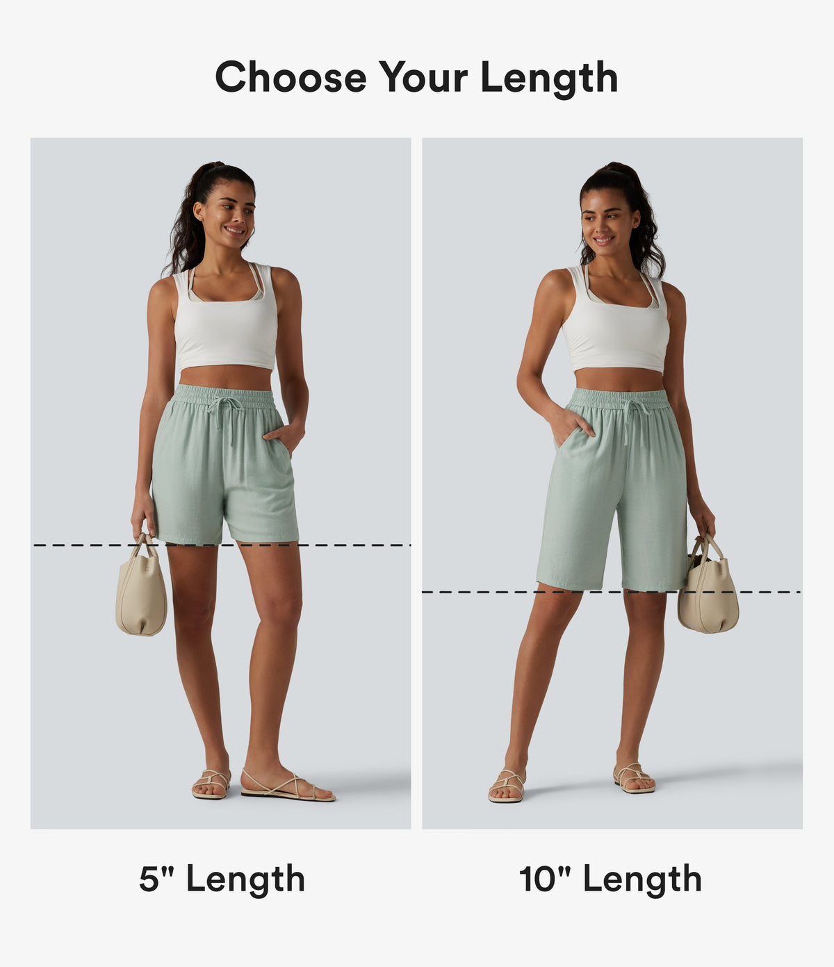 High Waisted Drawstring Casual Linen-Blend Baggy Shorts 5'' with Pockets — Aqua Gray — view 2