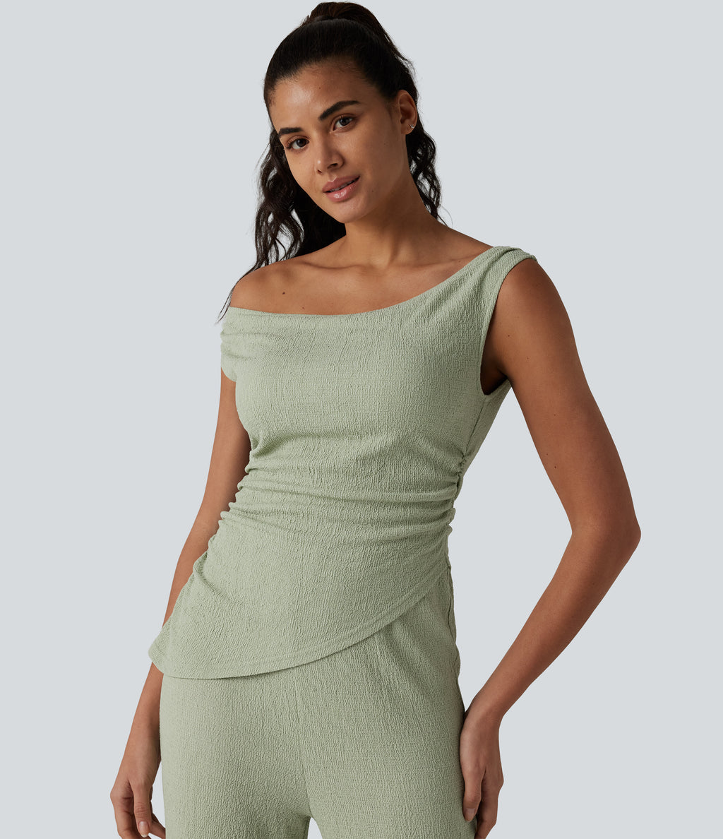 Off Shoulder Built-in Bra Casual Jumpsuit-Edition — Laurel Green — view 8