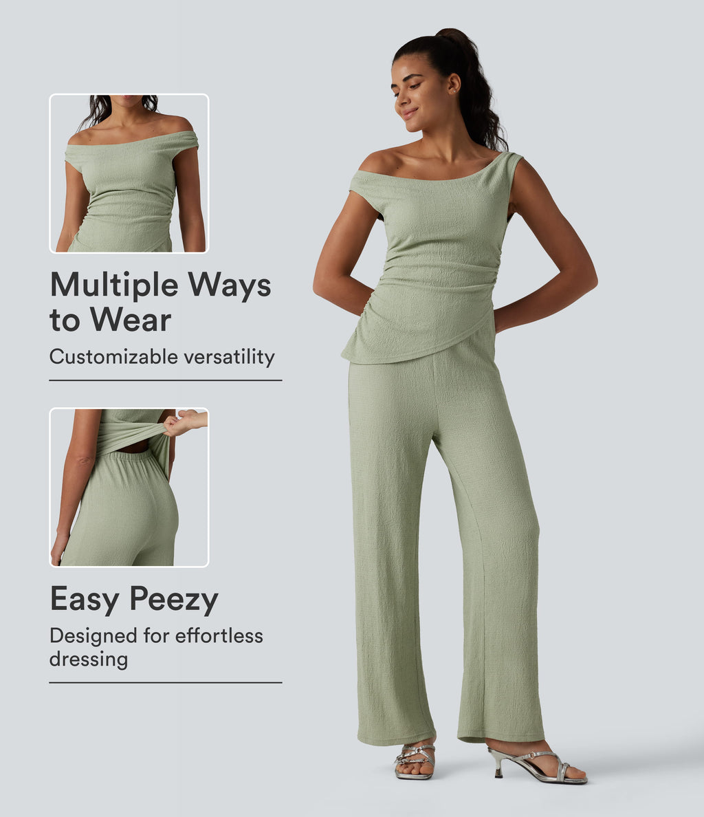 Off Shoulder Built-in Bra Casual Jumpsuit-Edition — Laurel Green — view 1