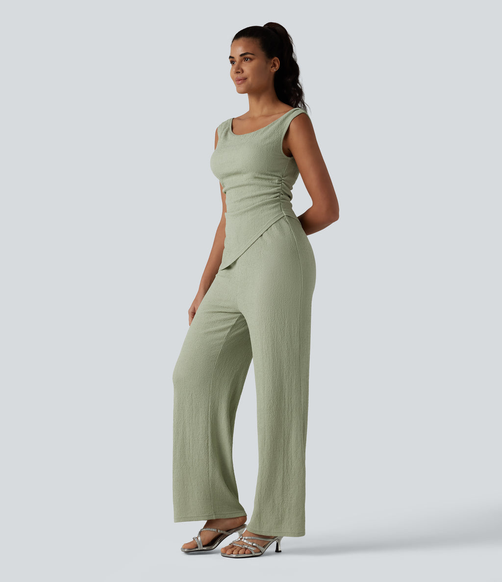 Off Shoulder Built-in Bra Casual Jumpsuit-Edition — Laurel Green — view 6
