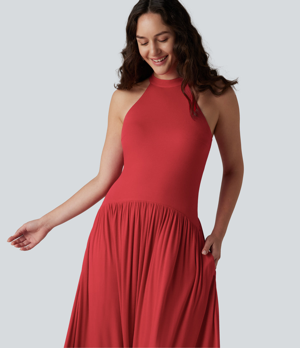 Ribbed Racerback Built-in Bra Maxi Dress with Pockets — Rubicondo — view 5