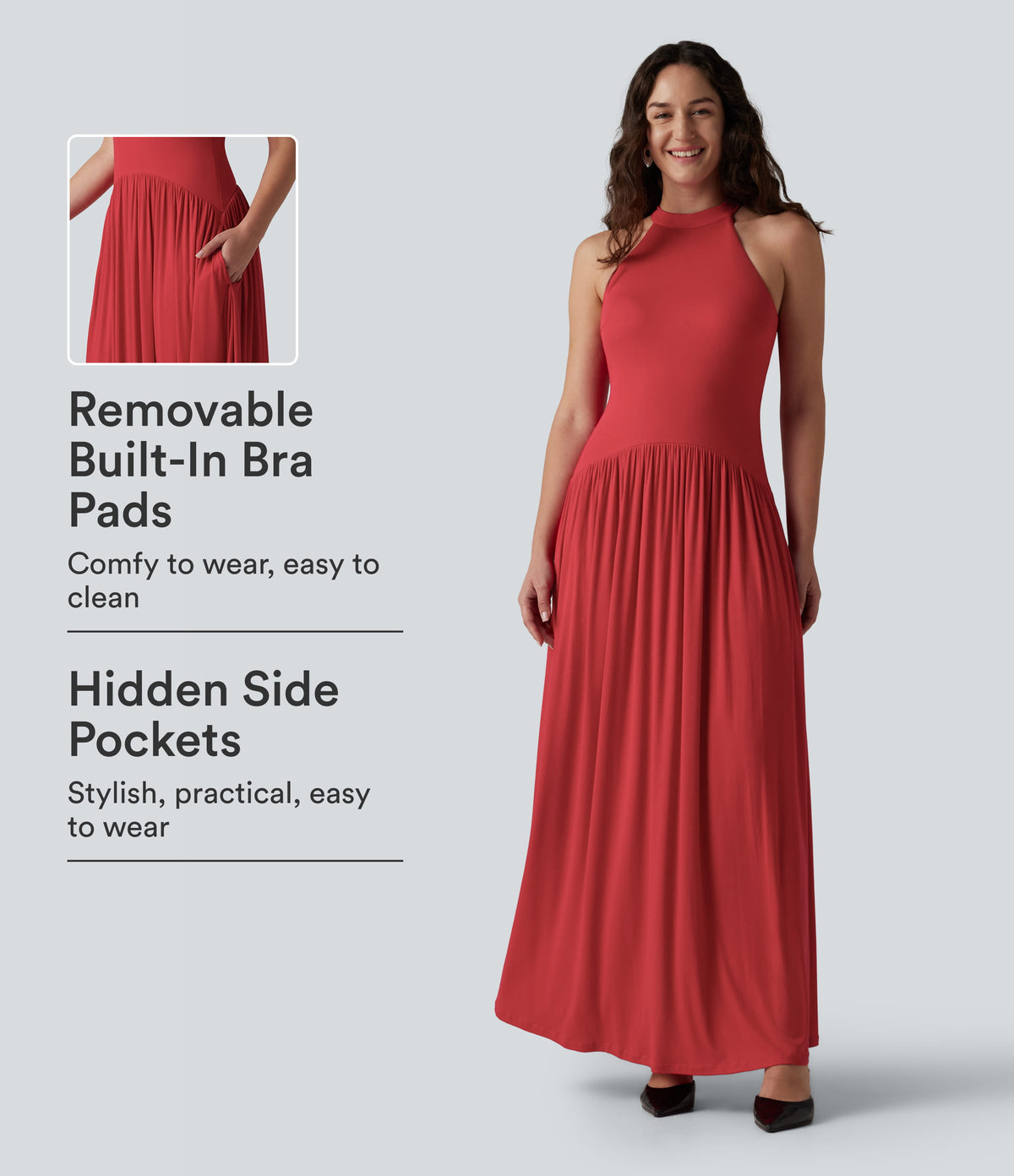 Ribbed Racerback Built-in Bra Maxi Dress with Pockets — Rubicondo — view 1