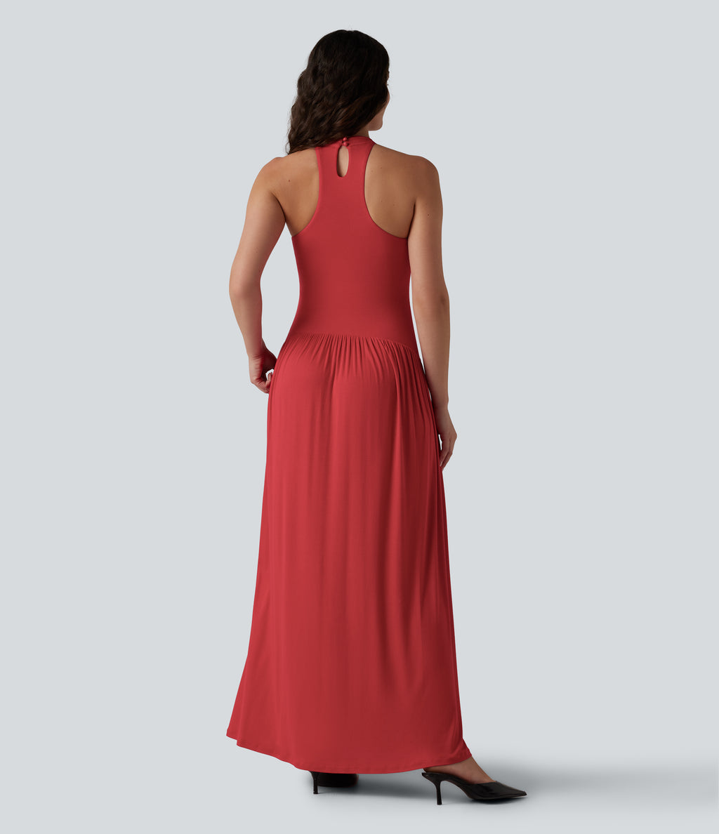 Ribbed Racerback Built-in Bra Maxi Dress with Pockets — Rubicondo — view 2