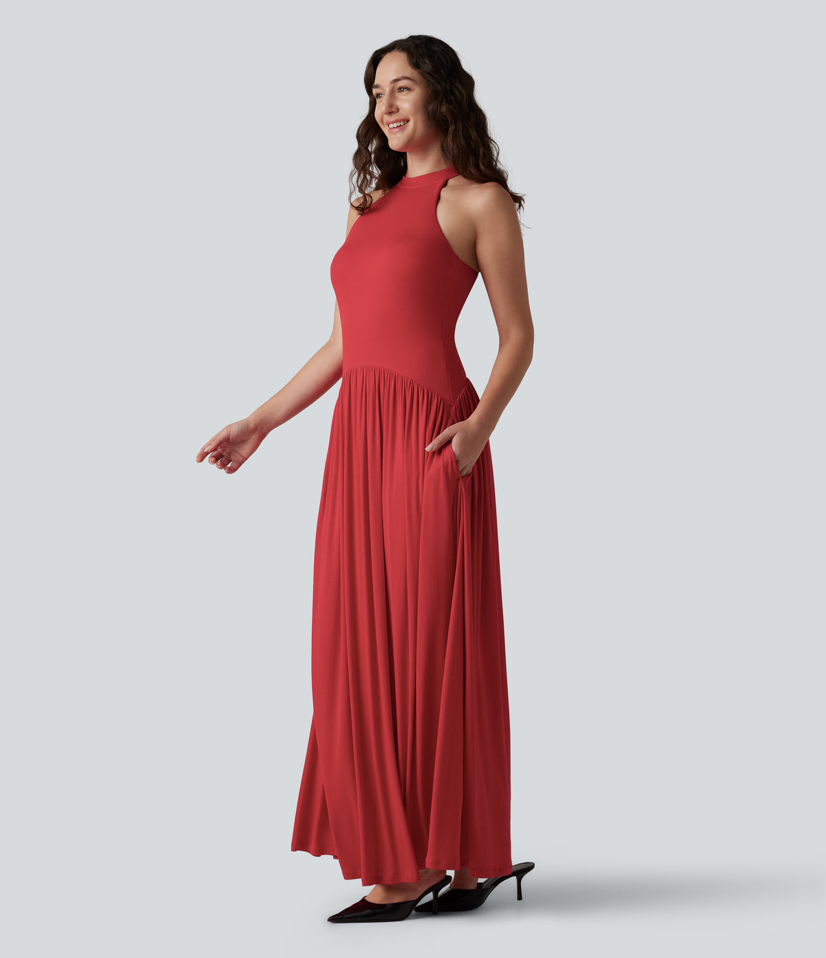 Ribbed Racerback Built-in Bra Maxi Dress with Pockets — Rubicondo — view 3