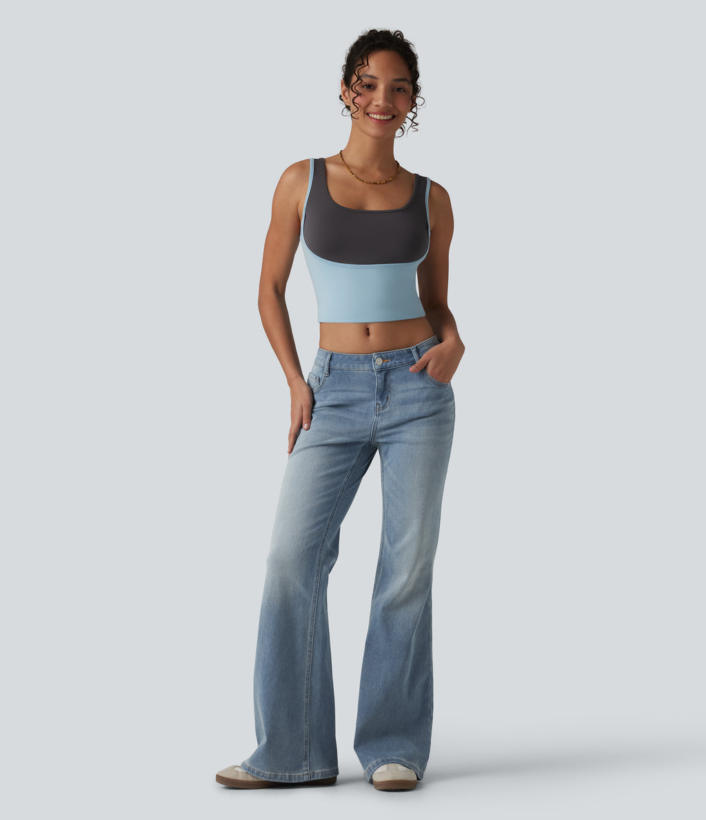Low Rise Flare Casual Jeans with Pockets — Coronet Blue Denim — view 6