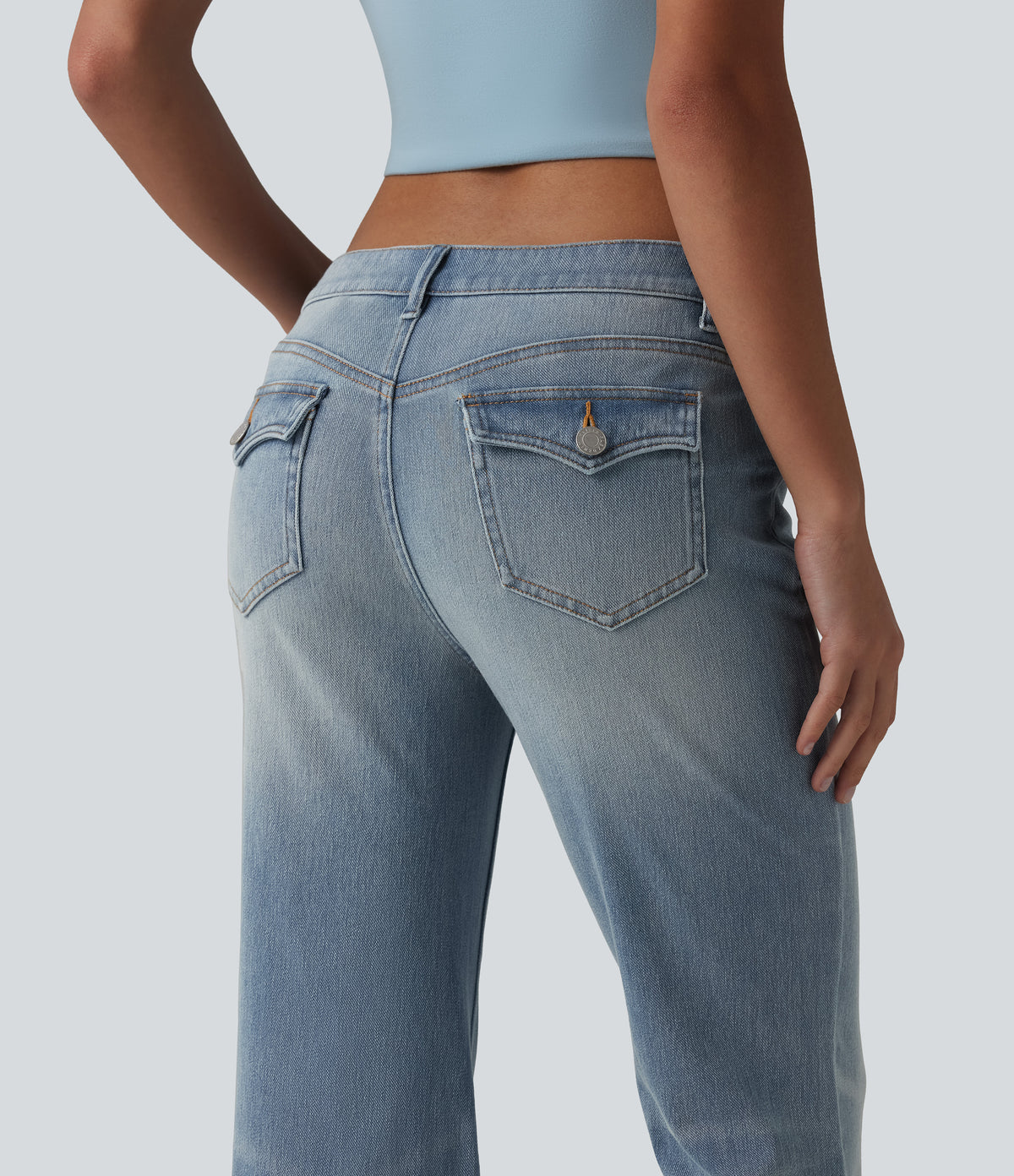 Low Rise Flare Casual Jeans with Pockets — Coronet Blue Denim — view 5