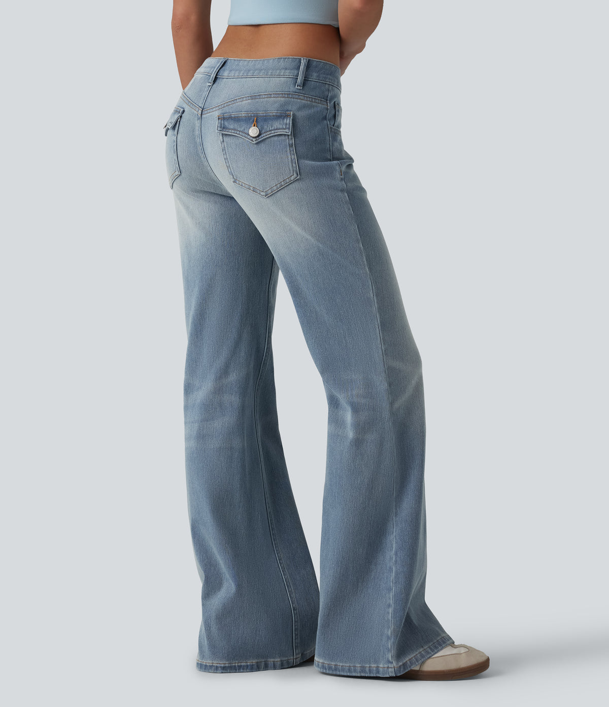 Low Rise Flare Casual Jeans with Pockets — Coronet Blue Denim — view 2