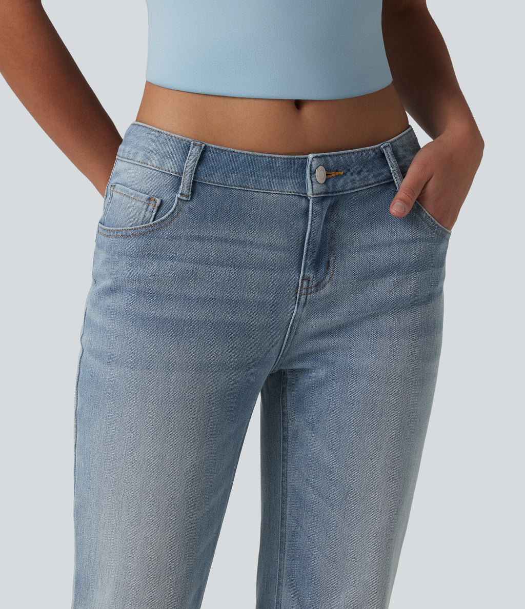 Low Rise Flare Casual Jeans with Pockets — Coronet Blue Denim — view 4