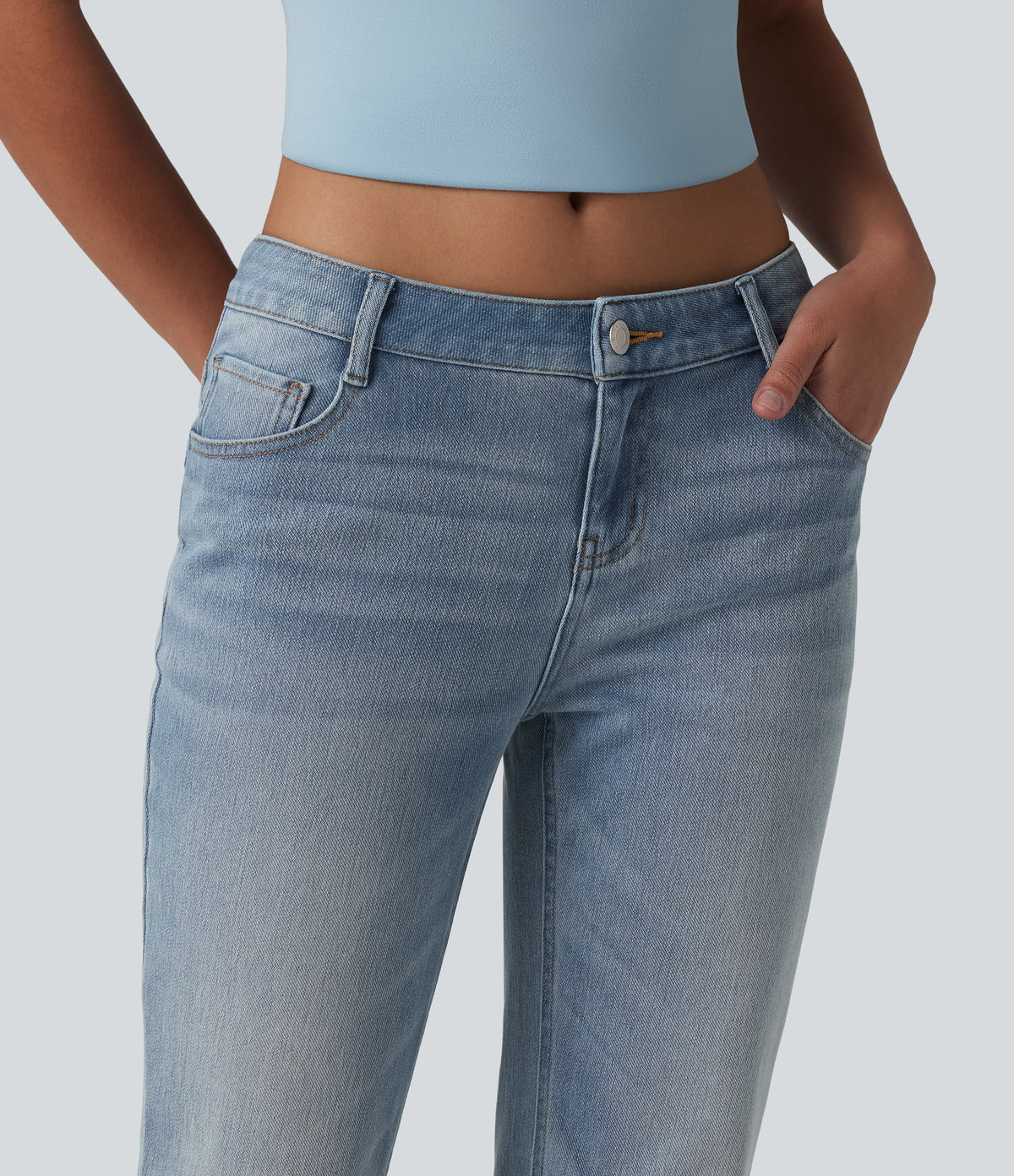 Low Rise Flare Casual Jeans with Pockets — Coronet Blue Denim — view 4