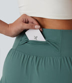 Airy High Waisted Tummy Control 2-in-1 InstantCool Workout Shorts 5'' with Pockets — Blue Spruce — view 4