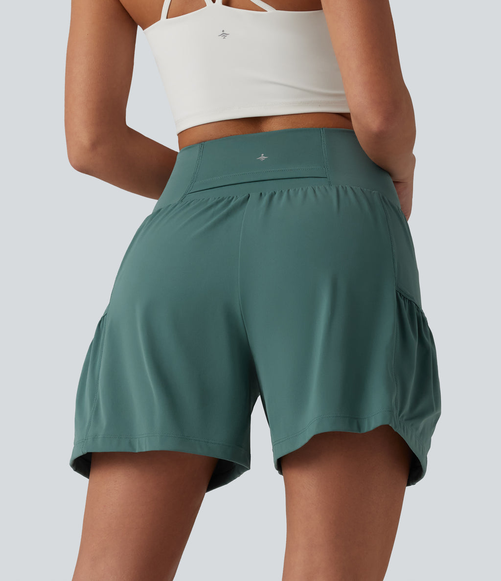 Airy High Waisted Tummy Control 2-in-1 InstantCool Workout Shorts 5'' with Pockets — Blue Spruce — view 2