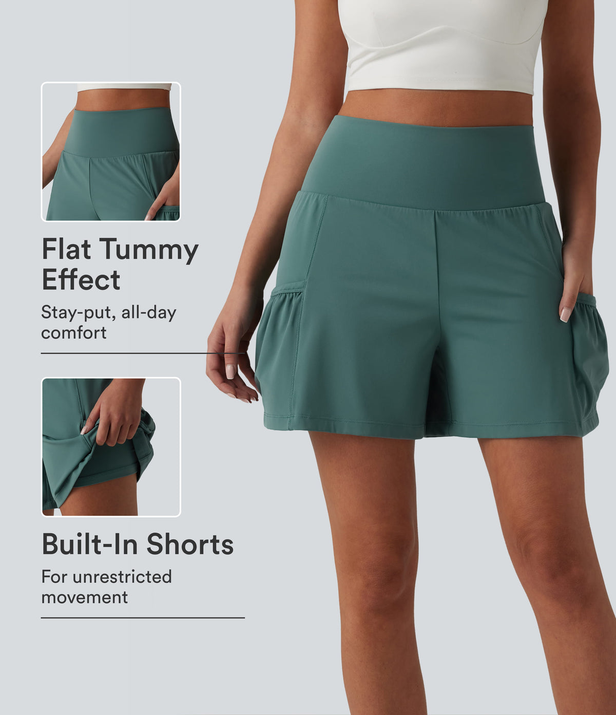 Airy High Waisted Tummy Control 2-in-1 InstantCool Workout Shorts 5'' with Pockets — Blue Spruce — view 1