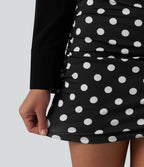 High Waisted Tummy Control Ruched Curved Hem Bodycon 2-in-1 Printed Mini Skirt — Midnight Dot — view 7