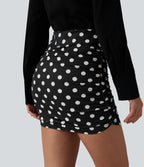 High Waisted Tummy Control Ruched Curved Hem Bodycon 2-in-1 Printed Mini Skirt — Midnight Dot — view 2
