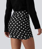 High Waisted Tummy Control Ruched Curved Hem Bodycon 2-in-1 Printed Mini Skirt — Midnight Dot — view 4