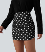 High Waisted Tummy Control Ruched Curved Hem Bodycon 2-in-1 Printed Mini Skirt — Midnight Dot — view 6