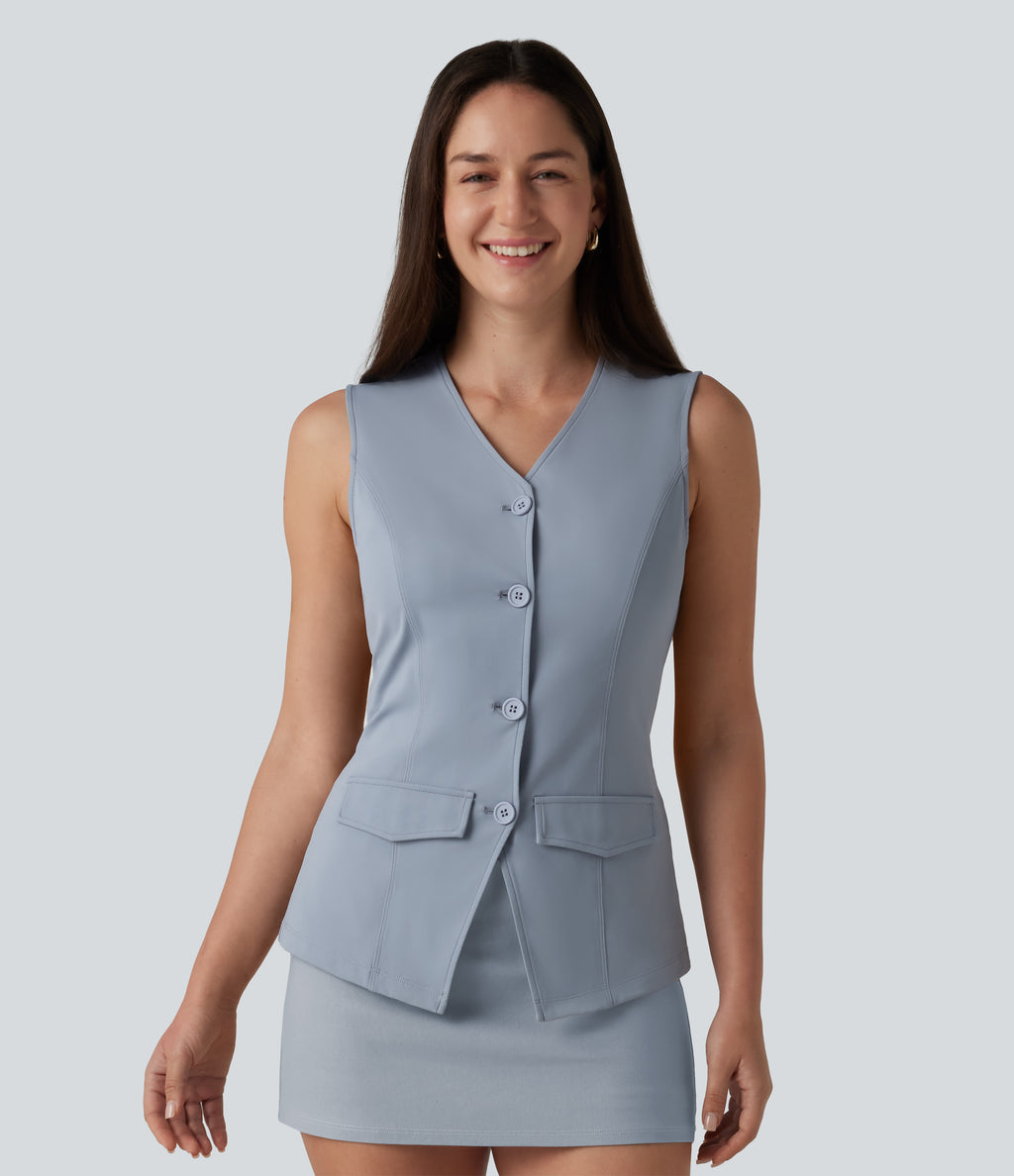 Airy V Neck InstantCool Casual Vest — Snowflake Blue — view 4