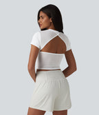 Airy Round Neck Short Sleeve Cut-Out Back Breathable Mesh InstantCool Running Sports Top — White — view 4