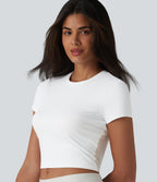 Airy Round Neck Short Sleeve Cut-Out Back Breathable Mesh InstantCool Running Sports Top — White — view 6