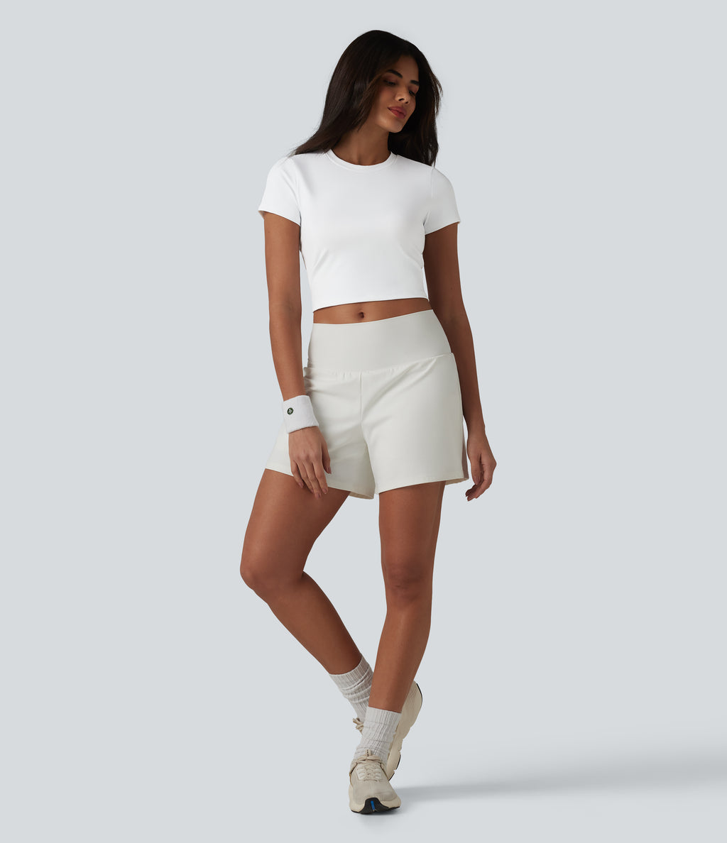 Airy Round Neck Short Sleeve Cut-Out Back Breathable Mesh InstantCool Running Sports Top — White — view 7