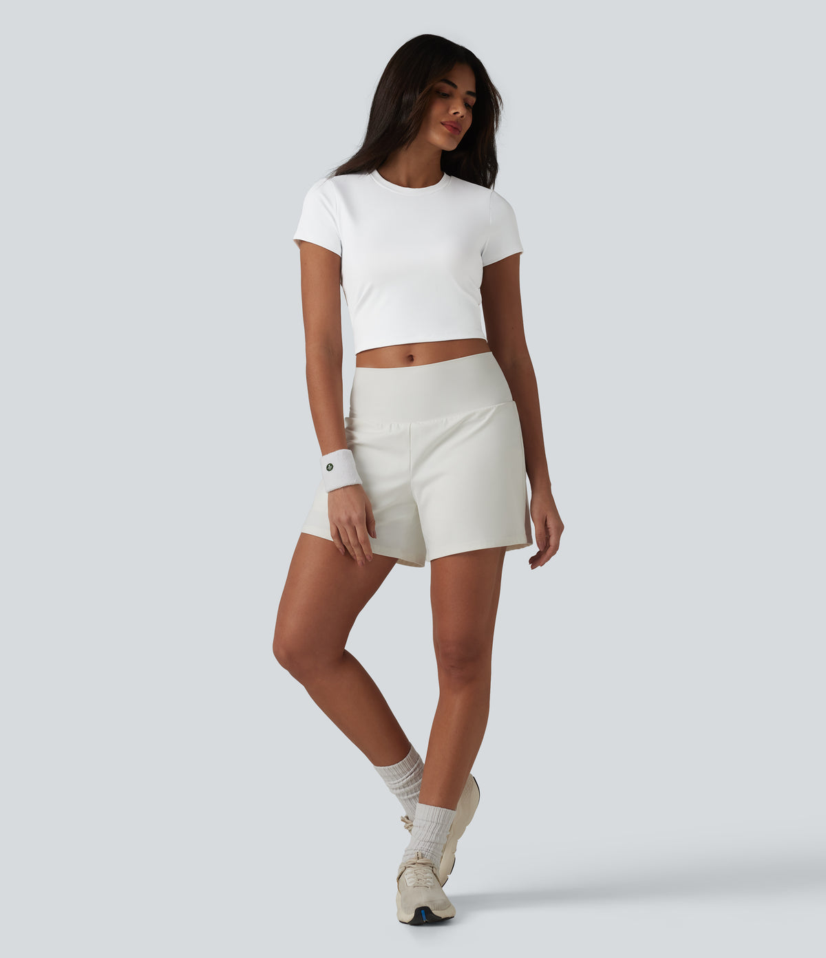 Airy Round Neck Short Sleeve Cut-Out Back Breathable Mesh InstantCool Running Sports Top — White — view 7