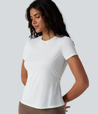 Round Neck Short Sleeve Contrast Mesh Running Sports Top — White — view 5