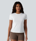 Round Neck Short Sleeve Contrast Mesh Running Sports Top — White — view 2