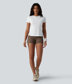 Round Neck Short Sleeve Contrast Mesh Running Sports Top — White — view 6